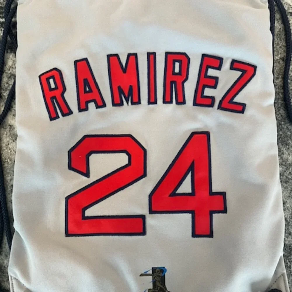 Boston Red Sox drawstring backpack resembling a baseball jersey #24 Ramirez PLUS